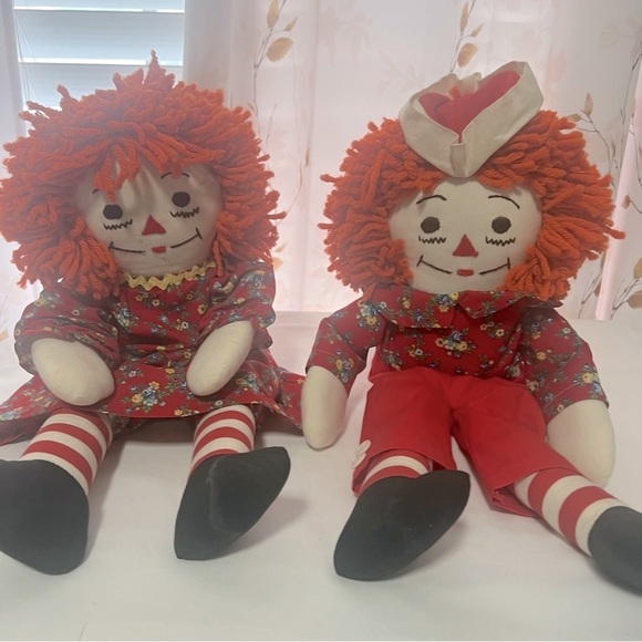 Hand Crafted Other - Raggedy Ann and Andy 19” Handcrafted Dolls with Orange Yarn Hair Vintage